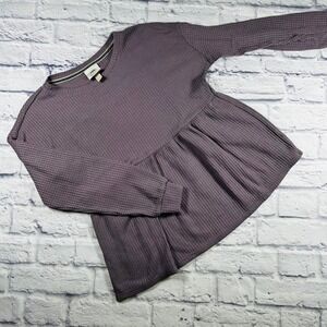 Knox Rose Womens Thermal Waffle Knit Babydoll Shirt Light Purple Small